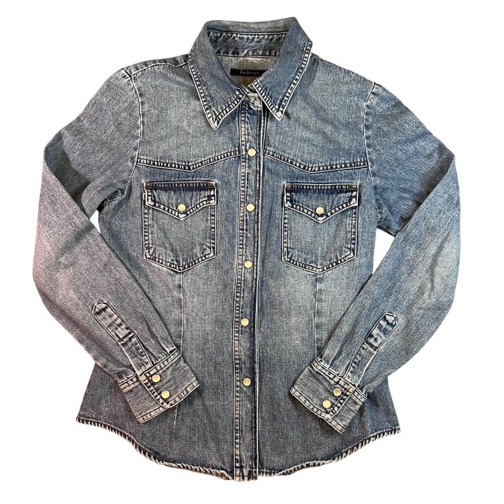 Vintage For Joseph Womens Western Denim Button-Up Pearl Snap Long Sleeve Shirt-S